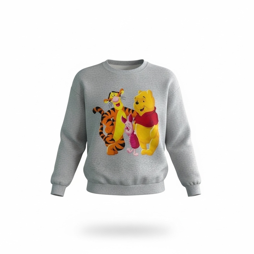 Pooh Sweatshirt Adult Size M/L Gray Vintage 90s Crew Neck Winnie Tiger Piglet - Picture 1 of 9